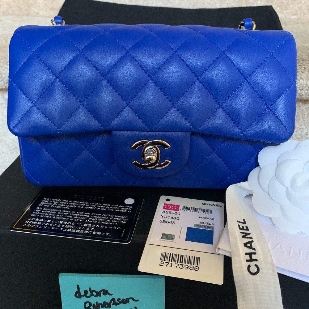 Chanel 19C Blue Lambskin Mini Light gold hw